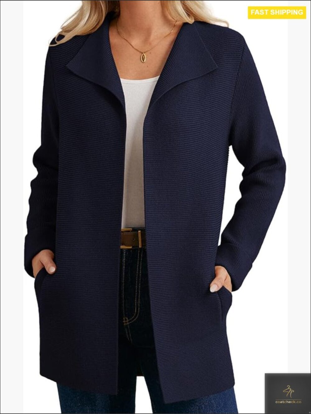 Long Cardigan Sweater Chunky Ribbed Knit Lapel Coatigan with Pockets
